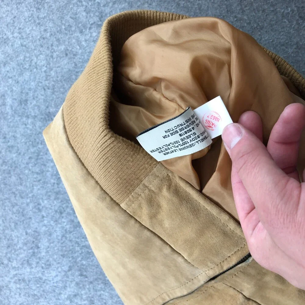 Boston Harbor Jacket Mens XL Beige Leather Bomber Zip Lined - Picture 12 of 15